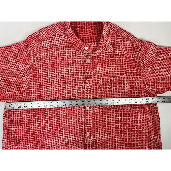 J Peterman Shirt Mens XL Red Dot Print Linen Short Sleeve Breathable Relaxed Fit - Picture 9 of 11